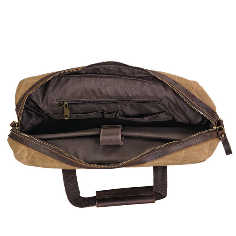 Waxed Canvas Messenger Bag – Leather Laptop & Crossbody Briefcase for Men - Image 5