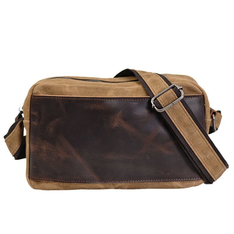 Waxed Canvas Messenger Bag with Full Grain Leather Vintage Crossbody Satchel